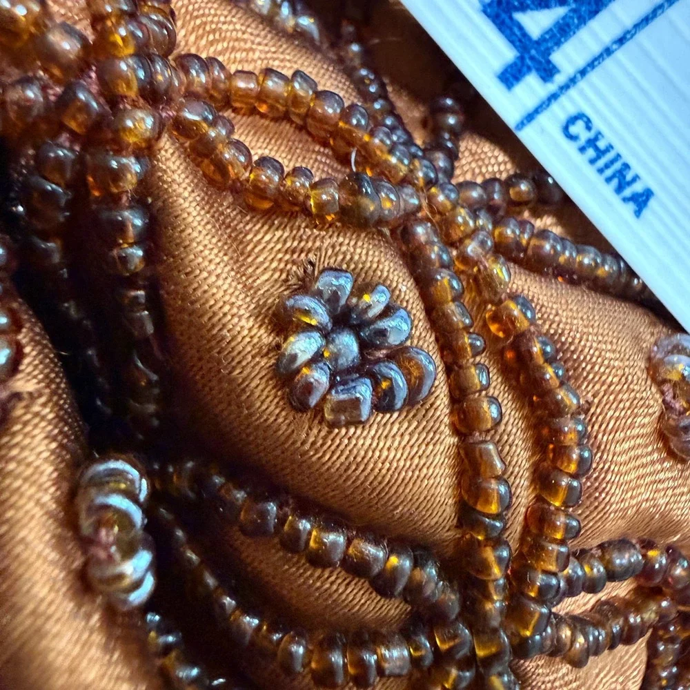 Handmade Indian Potli Clutch Bag Brown Silk Beaded Drawstring Festival BOHO